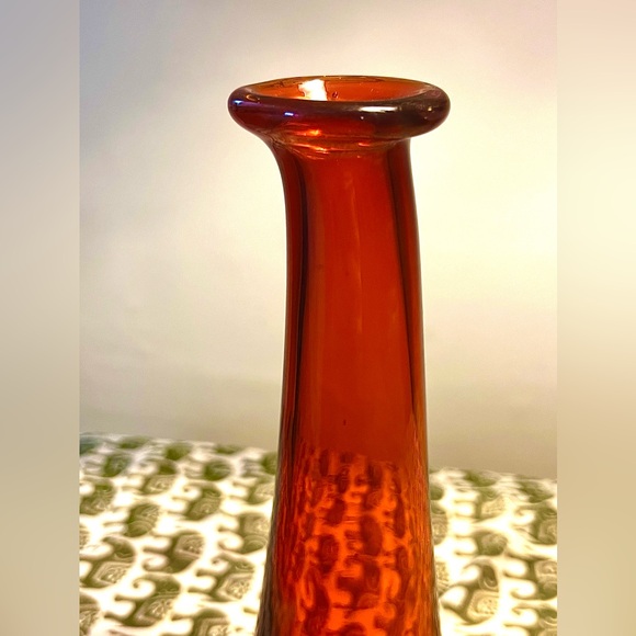 Vintage Permission Dark Orange Hand Blown  Skinny Swung Bud Vase 10” - Picture 6 of 10